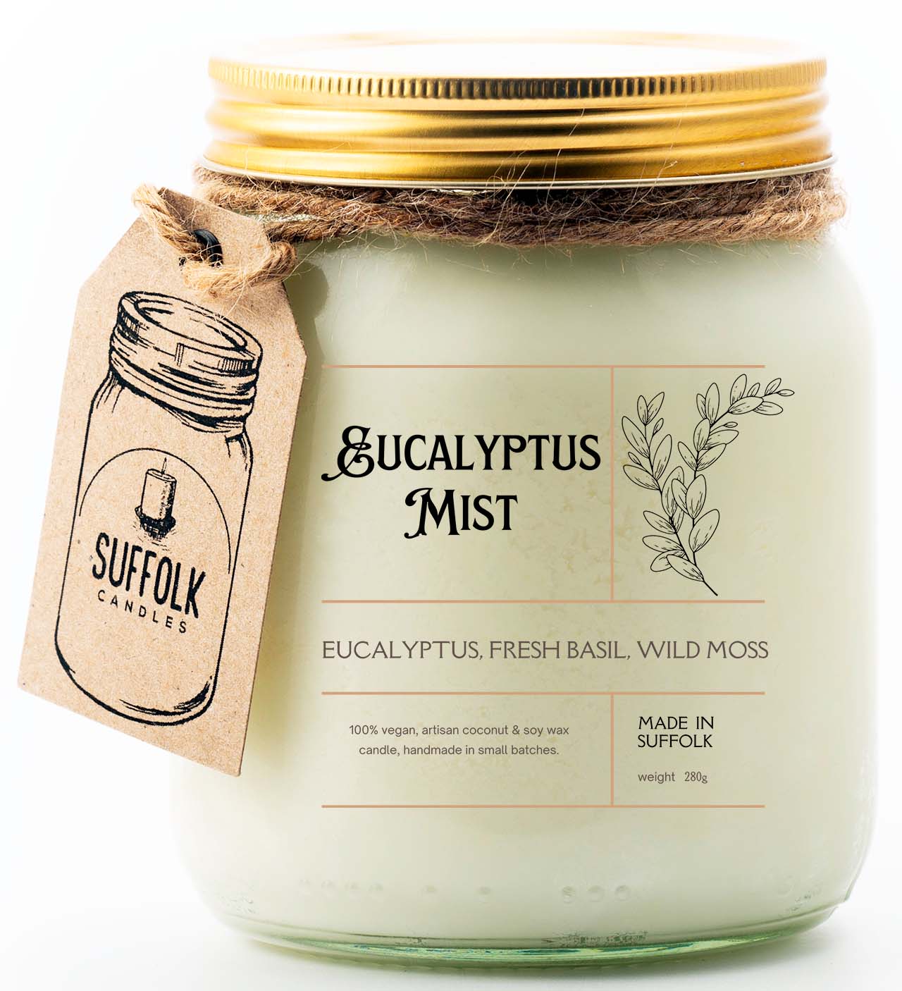 Eucalyptus Mist Scented Candle Jar | Spa Scented Candle, Wild Moss, Fresh Basil