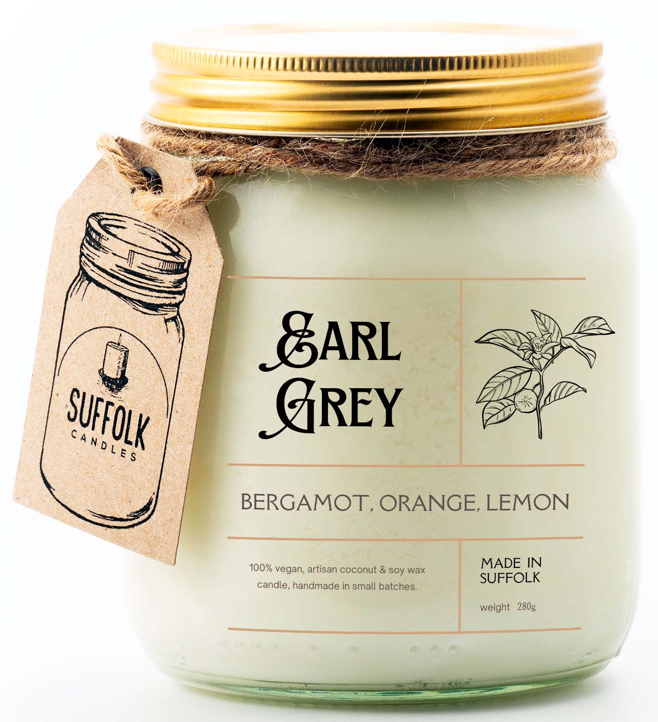 Earl Grey Candle, Uplifting Scent of Bergamot, Clary Sage and Delicate Tea