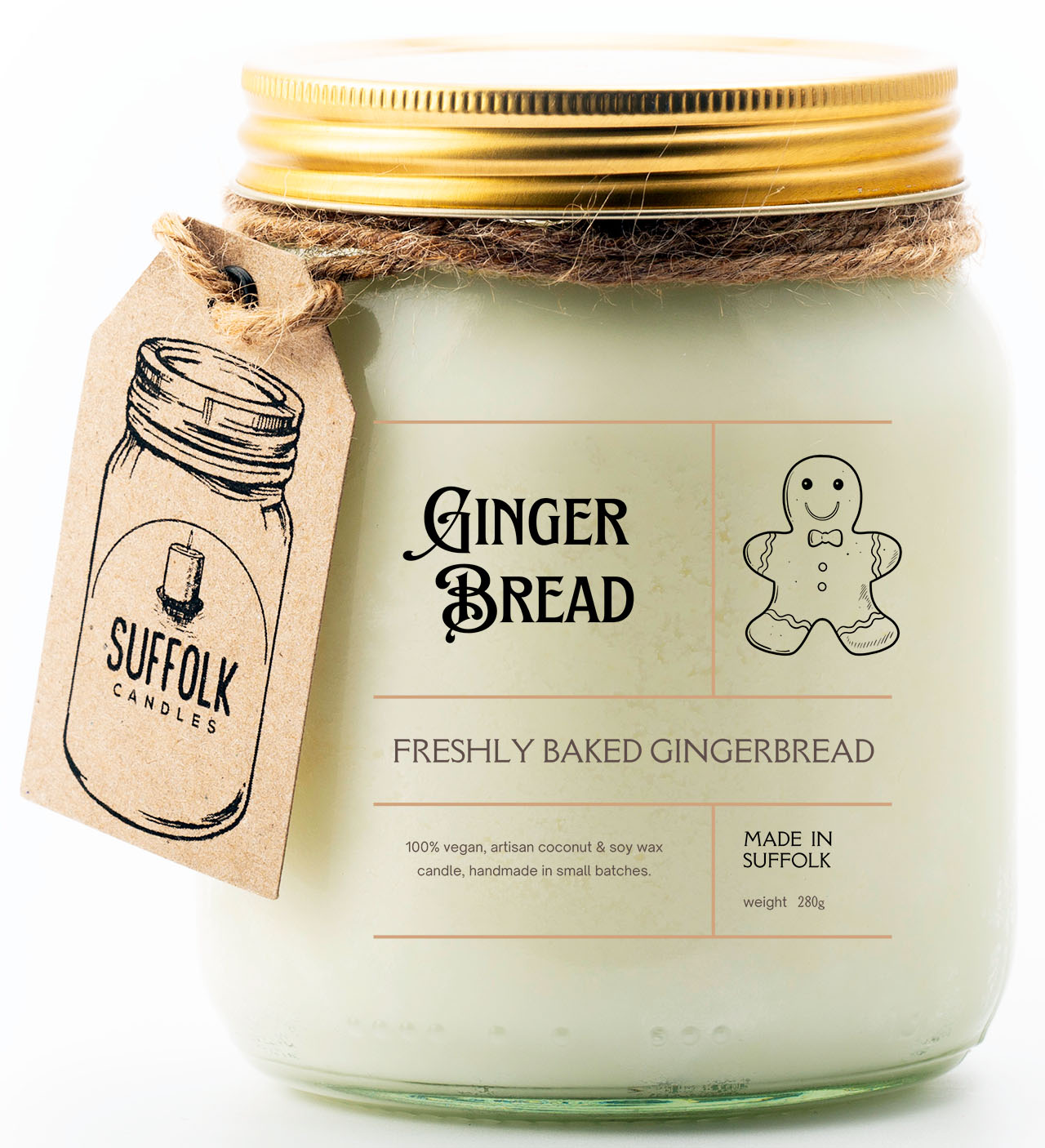 Gingerbread Candle Jar, Christmas Gingerbread scent with Nutmeg, Cinnamon