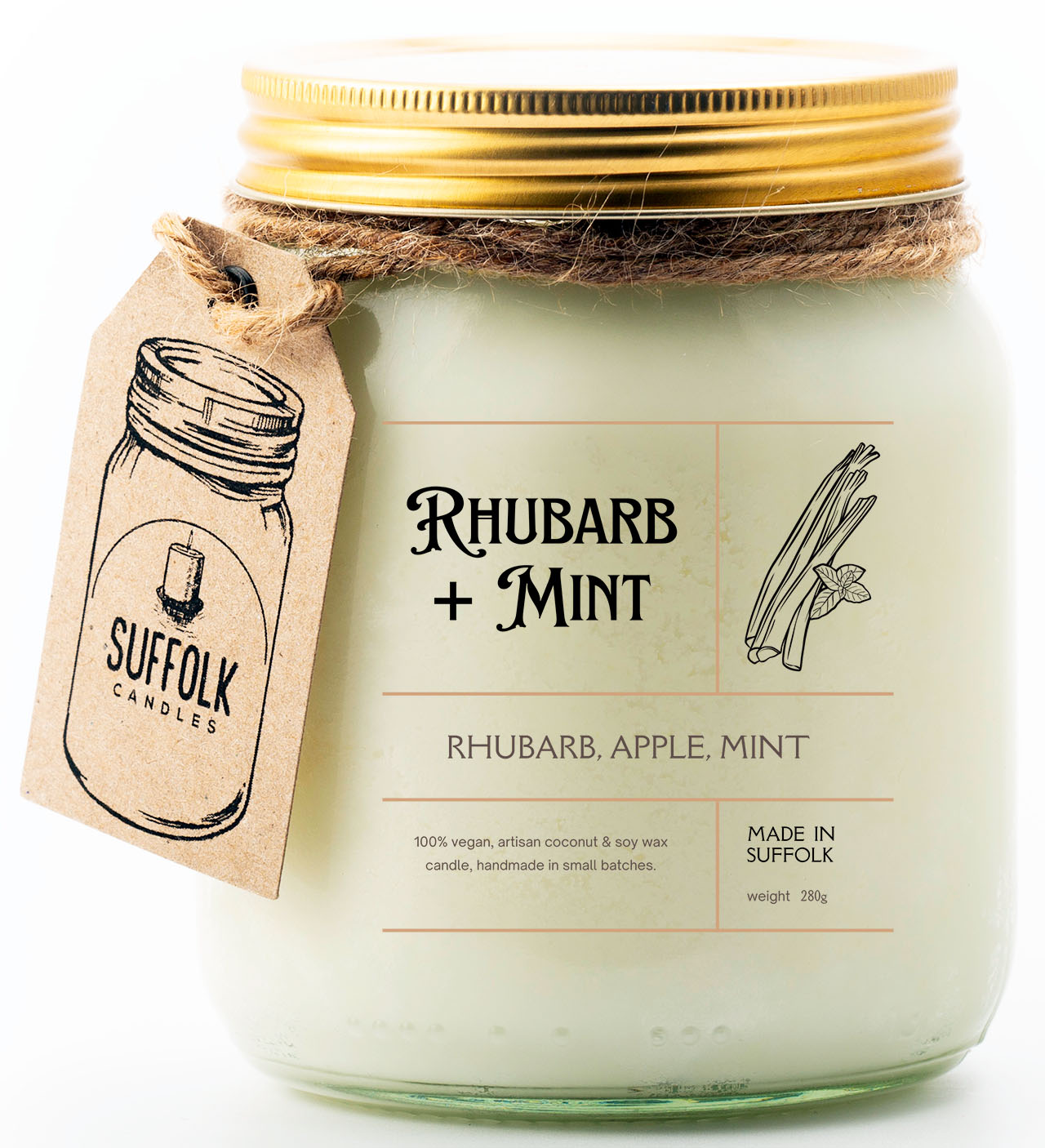 Rhubarb & Mint Candle, Crisp Scent of Rhubarb, Pear and Lush Garden Mint